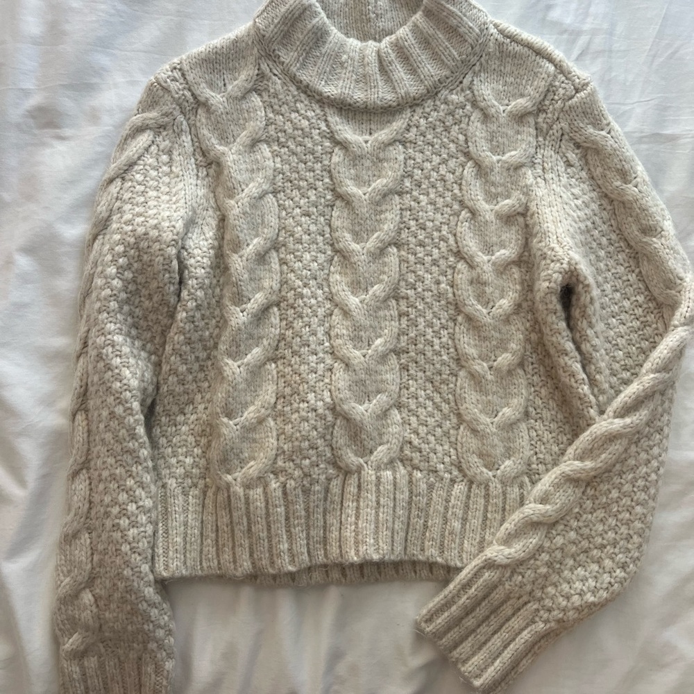 cropped cowl-neck knit sweater